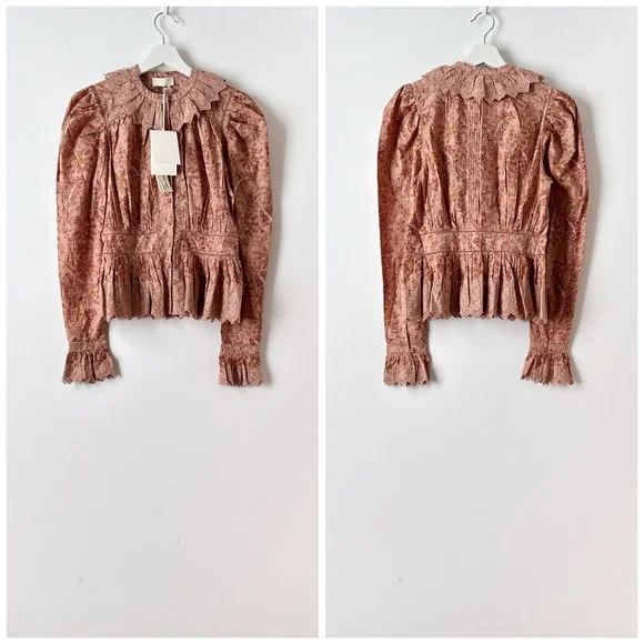 nwt ulla johnson  brigitte paisley lace blouse in foxglove mauve, size 4 - Picture 2 of 11
